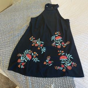 Black high neck dress with embroidered flowers. Like new!
